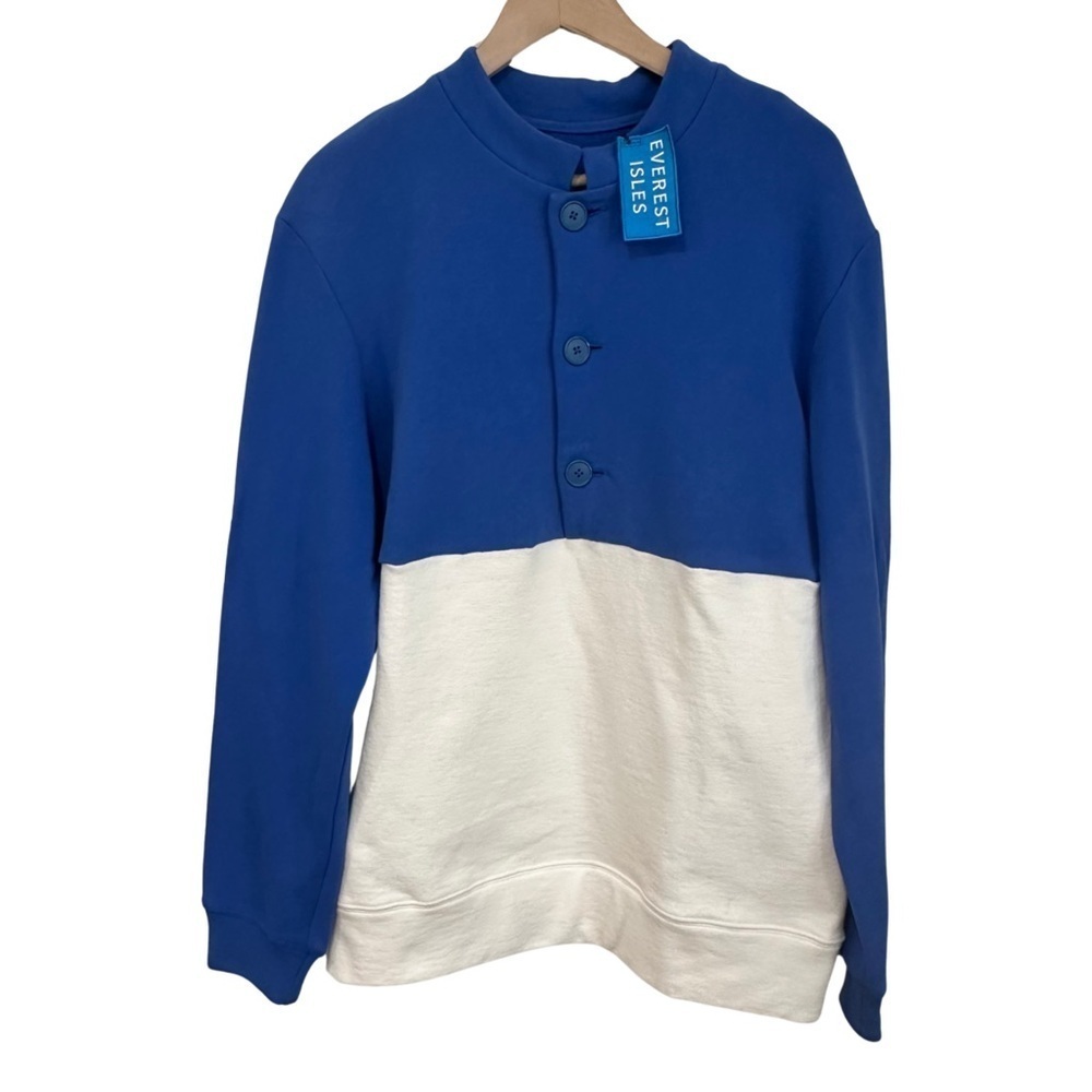 Everest Isles Two Tone Sweatshirt Blue/White Color Block Banded Collar NWT